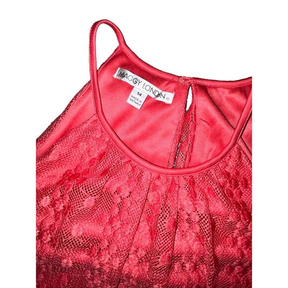 Maggy London Pink Lace Eyelet Keyhole Back Sleeveless Asymmetrical Dress Size 14 - Picture 7 of 11